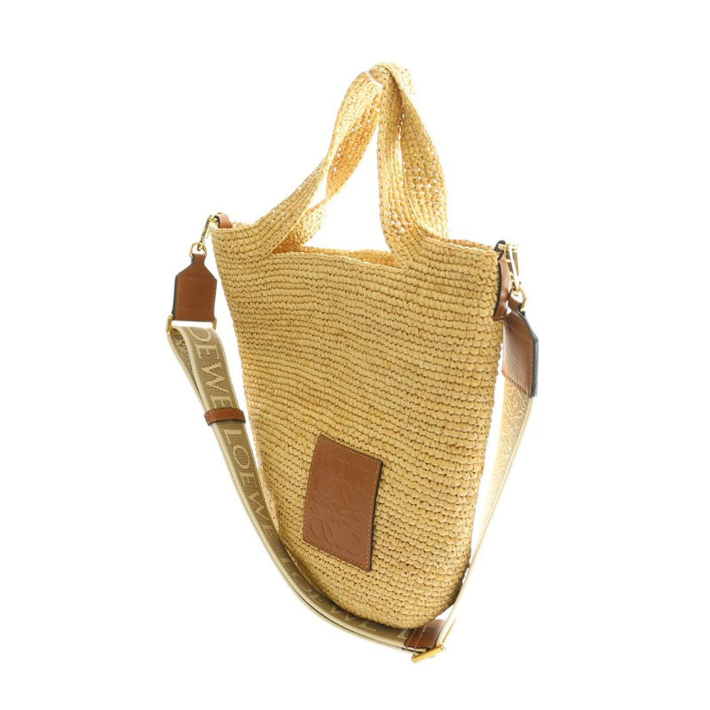 Loewe Raffia Shoulder Bag Beige Handbag Slit Brown Tan Brown